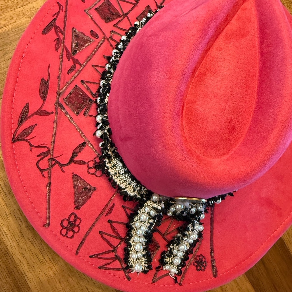 Elegant Pink Embroidered Hat
